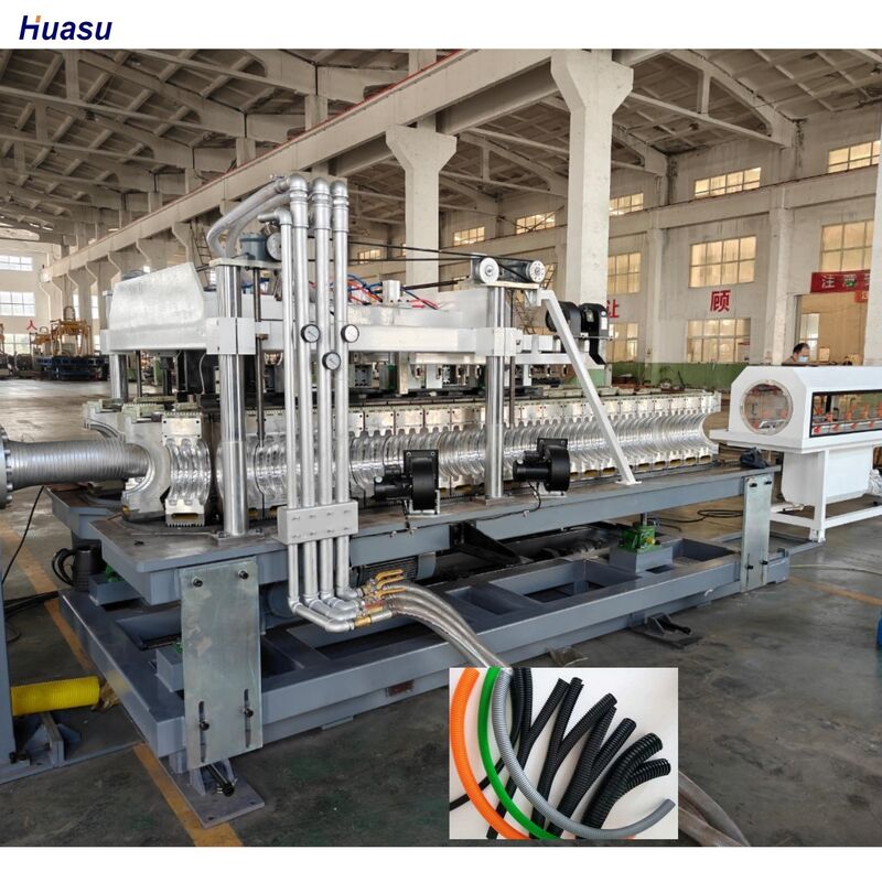 خط تولید اکستروژن لوله موجدار دو جداره با قطعات الکتریکی اصلی زیمنس، با 48 قالب و قابلیت خنک کننده آبی